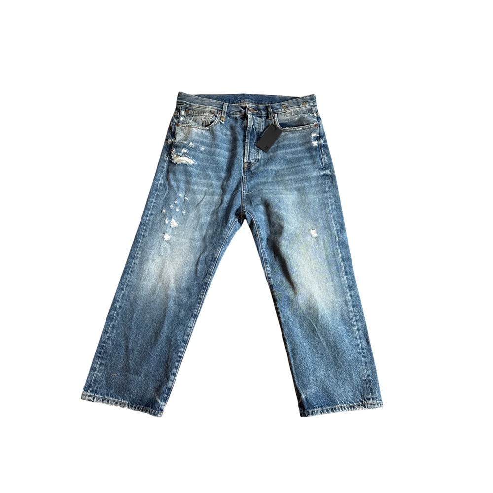 R13 Tailored Drop Denim Jeans Bain Blue Distressed R13W6452-969A Size 29